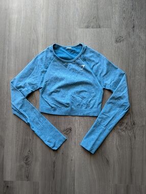 Blue Seamless Gymshark Long Sleeve Crop Top